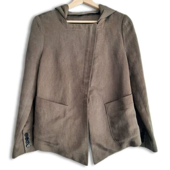 GARDE Linen Blend 100% Silk Lining Modern Asymmetric Full-Zip Jacket w Hood Sz S - Picture 1 of 16